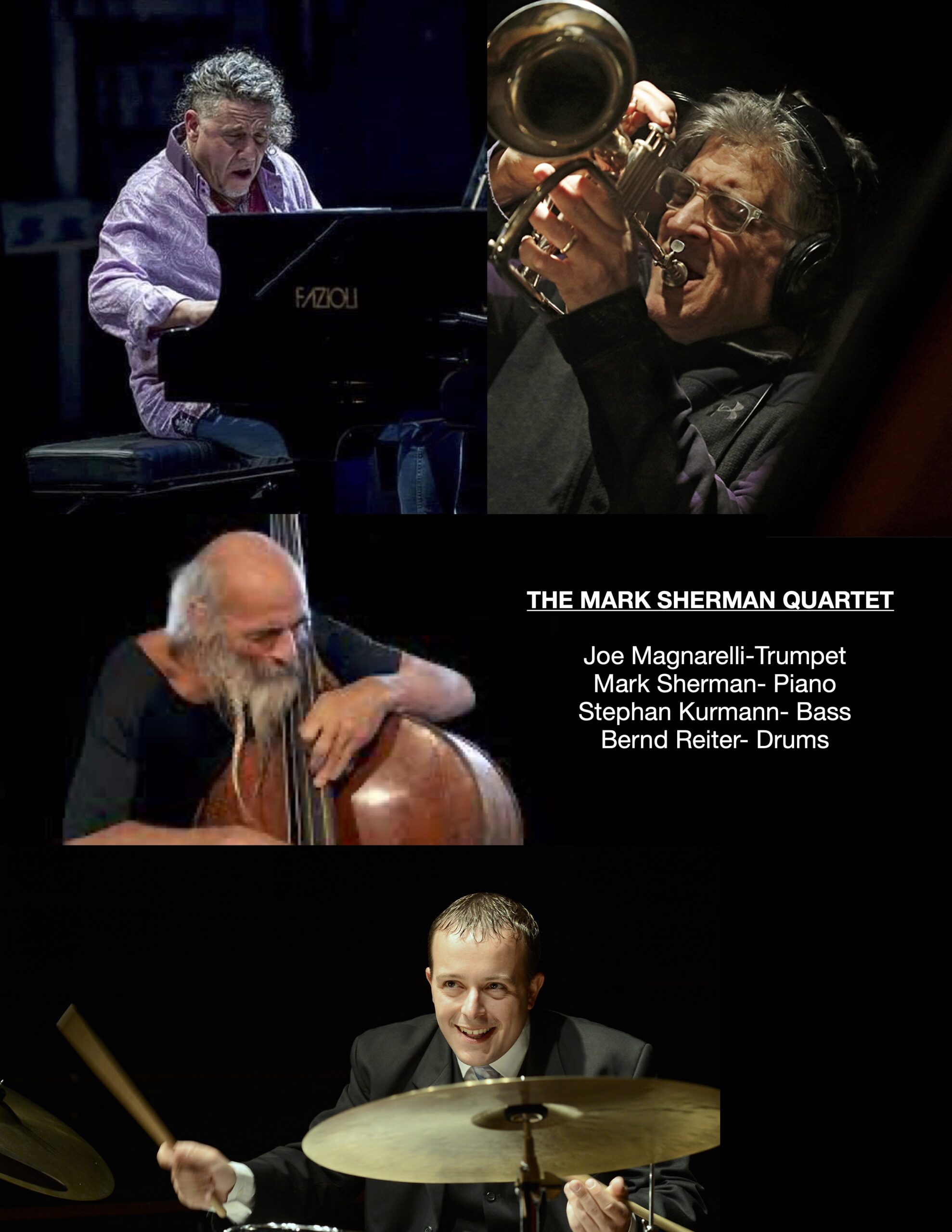 A collage of different people playing musical instruments.